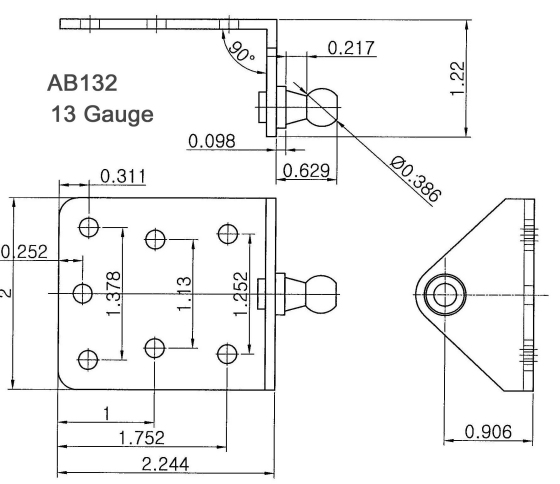 Part Number AB132 Schematic Drawing - Mounting Hardware For Signature Series Gas Springs