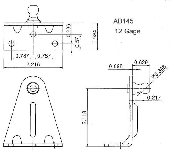 Part Number AB145 Schematic Drawing - Mounting Hardware For Signature Series Gas Springs