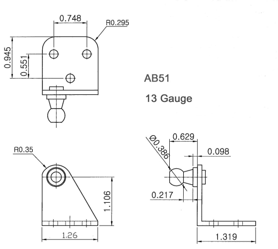 Part Number AB51 Schematic Drawing - Mounting Hardware For Signature Series Gas Springs