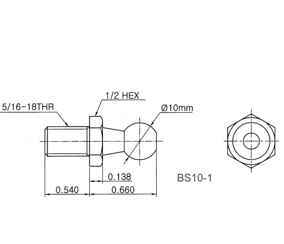 Part Number BS10-01 Schematic Drawing - Mounting Hardware For Signature Series Gas Springs