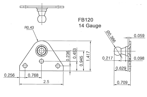 Part Number FB120 Schematic Drawing - Mounting Hardware For Signature Series Gas Springs