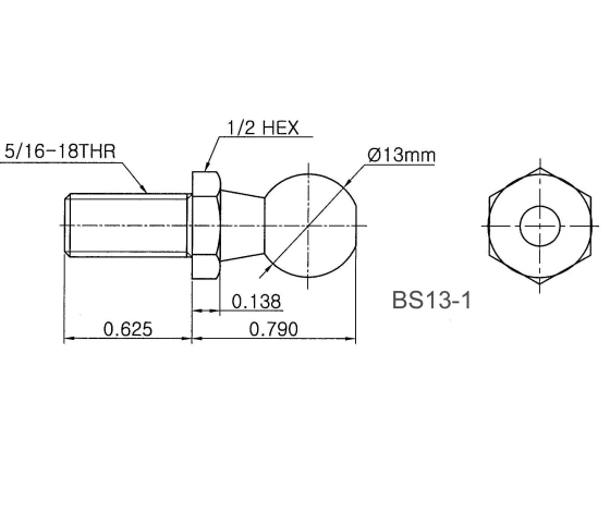 Part Number BS13-01 Schematic Drawing - Mounting Hardware For Signature Series Gas Springs