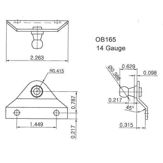 Mounting Bracket Part Number OB165 Schematic Drawing - Mounting Hardware For Signature Series Gas Springs