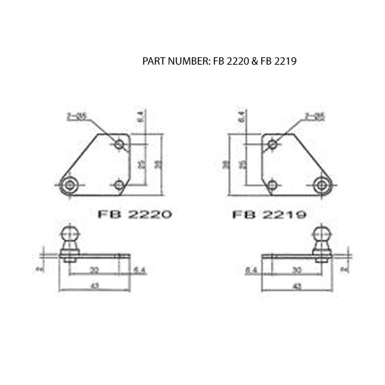 Part Number FB 2220 & FB 2219 Schematic Drawings - Mounting Hardware For Signature Series Gas Springs